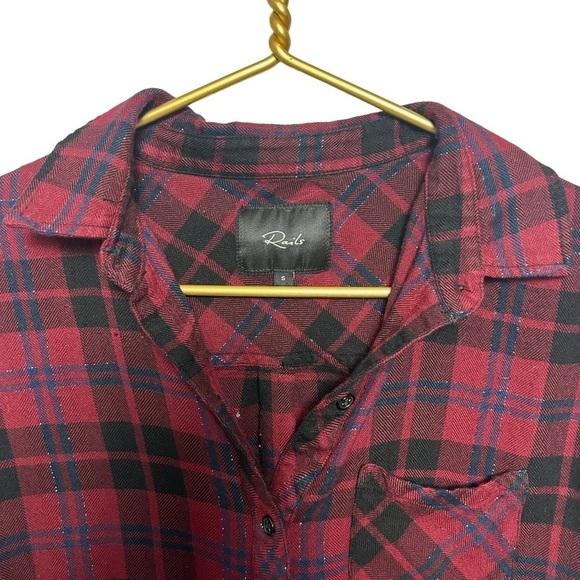 Rails Hunter Plaid Button Down Shirt Red Wine Size Small Top Sparkle Shimmer - Picture 6 of 7